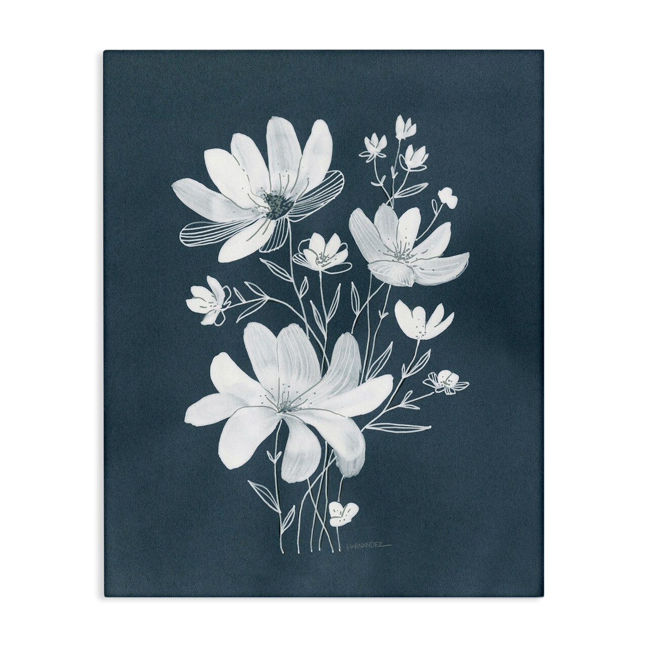 Stupell Industries White Floral with Outline Canvas Wall Art Design by Leeza Hernandez